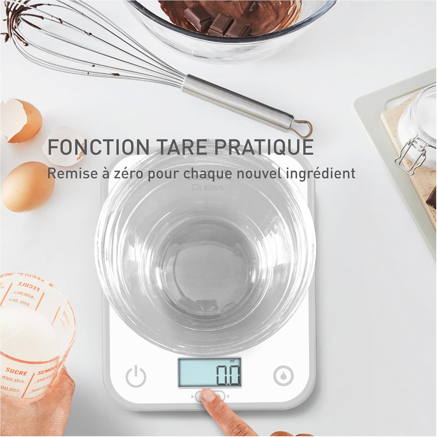 Tefal - Optiss balance de cuisine 5kg - écran LCD, anti-rayures, BC50U0V0