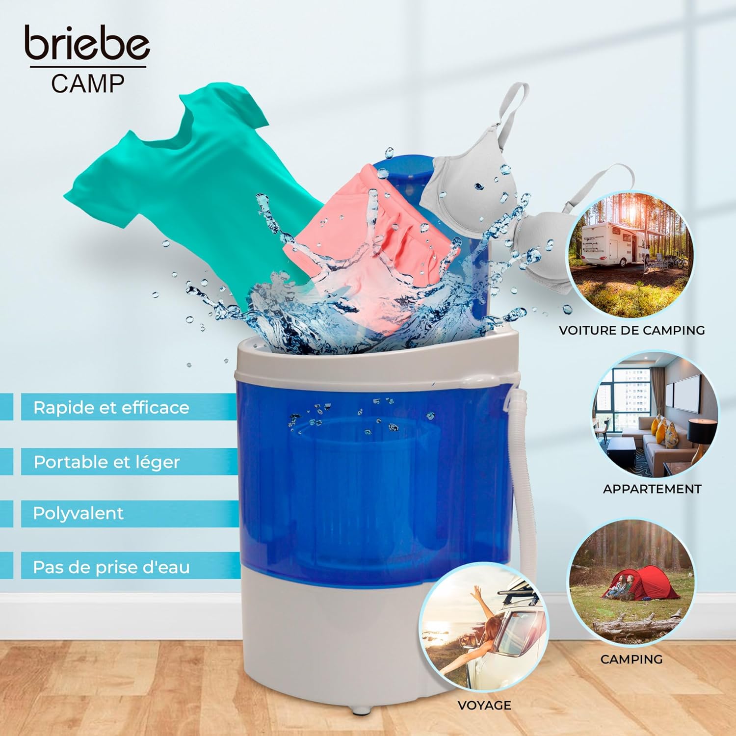 briebe - Mini machine à laver 3kg, portable, faible eau/énergie, WM1111