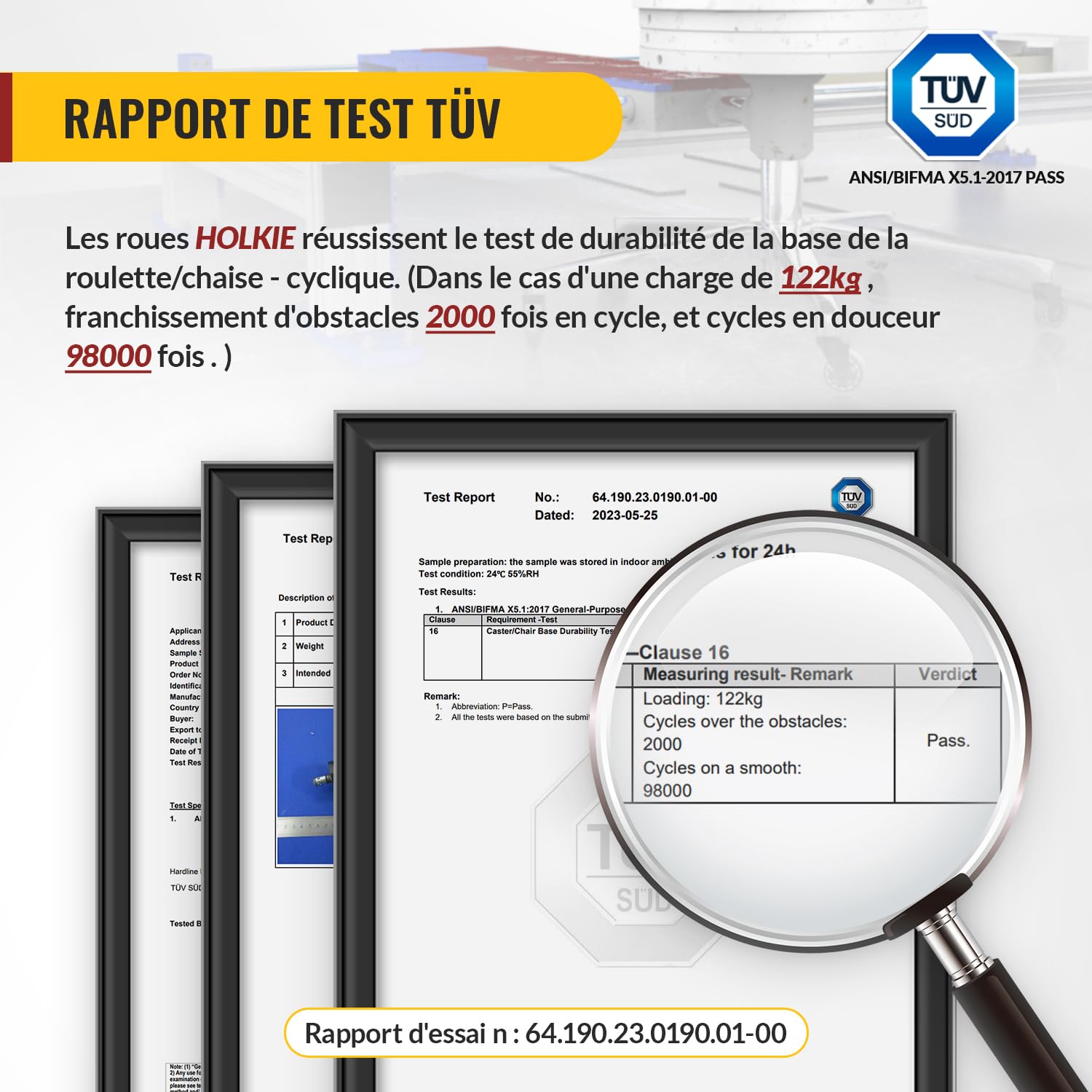 HOLKIE - roulettes chaise bureau - 11x22mm - caoutchouc robustes pour sols durs et tapis