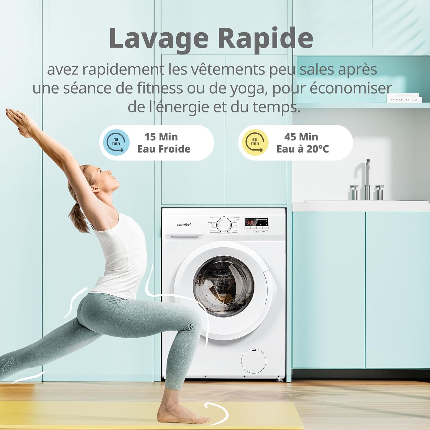 Comfee - lave-linge frontal 9kg, classe A, 1400trs, 15 programmes, CFE12EW90/W