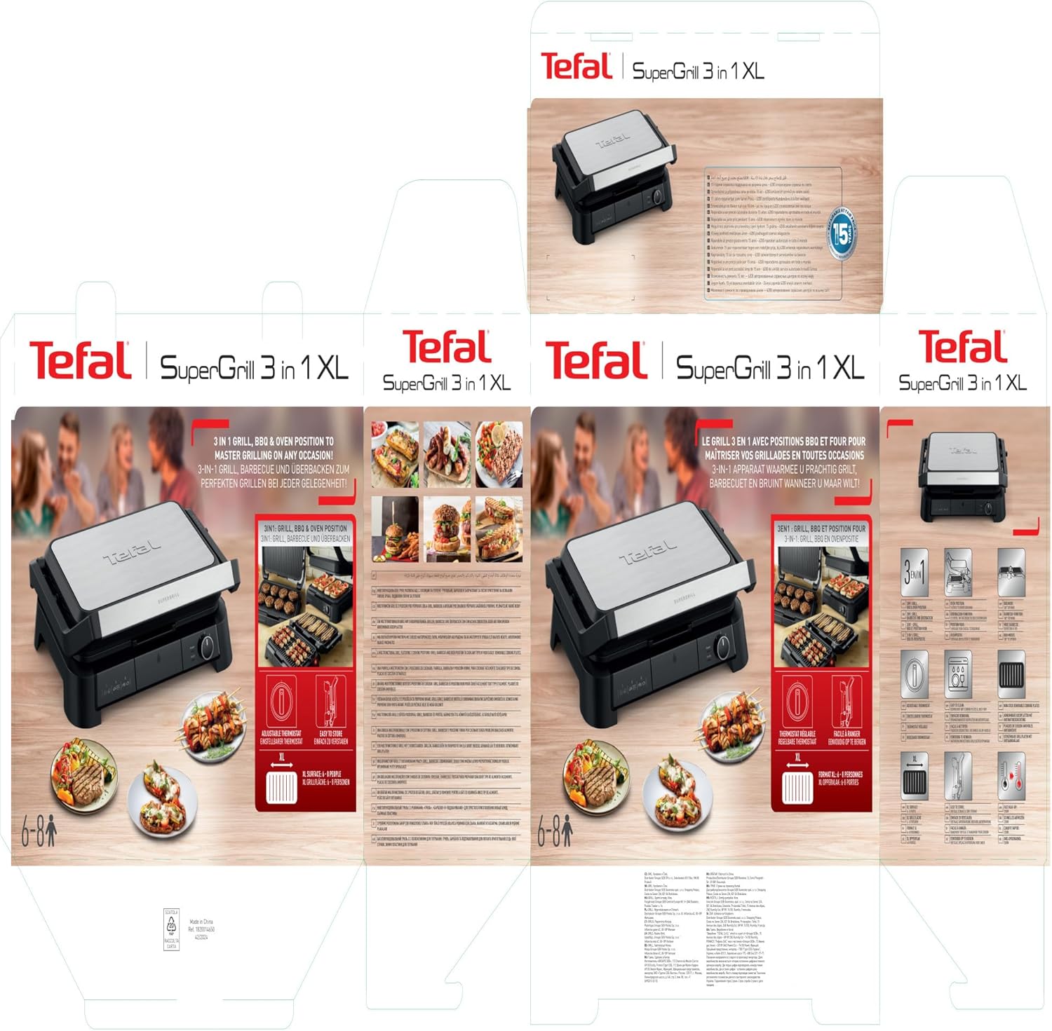 Tefal - SuperGrill 3-en-1 XL - grande surface, 2200W, thermostat ajustable - GC520DE0