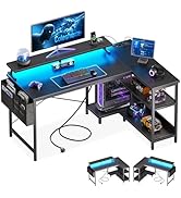 Coleshome Bureau d'angle avec Lumières LED, Bureau Gaming Angle avec Port de Charge USB et Prise ...