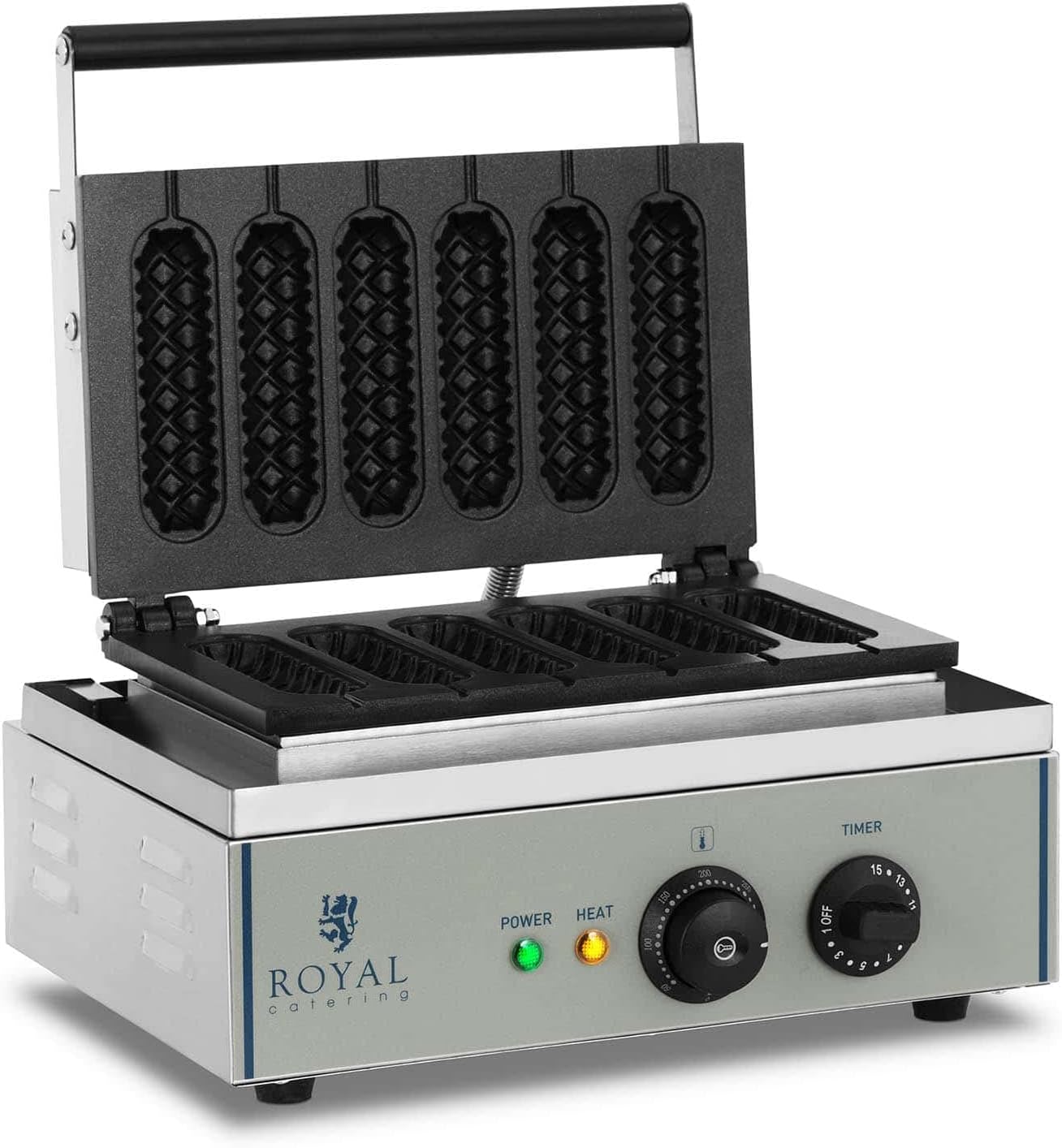 Royal Catering - gaufrier 6 bâtonnets, 1500W, minuterie, 29,5x38,3x42cm - RCWM-1500-S