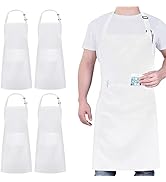 4 Pack Chef Tabliers, Noir Tablier avec 2 Poches, Etanche Réglable Tablier pour Homme Femme,Tabli...