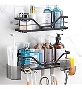 Dvocel Lot de 2 étagères de douche sans perçage Noir en acier inoxydable Étagère autocollante murale...