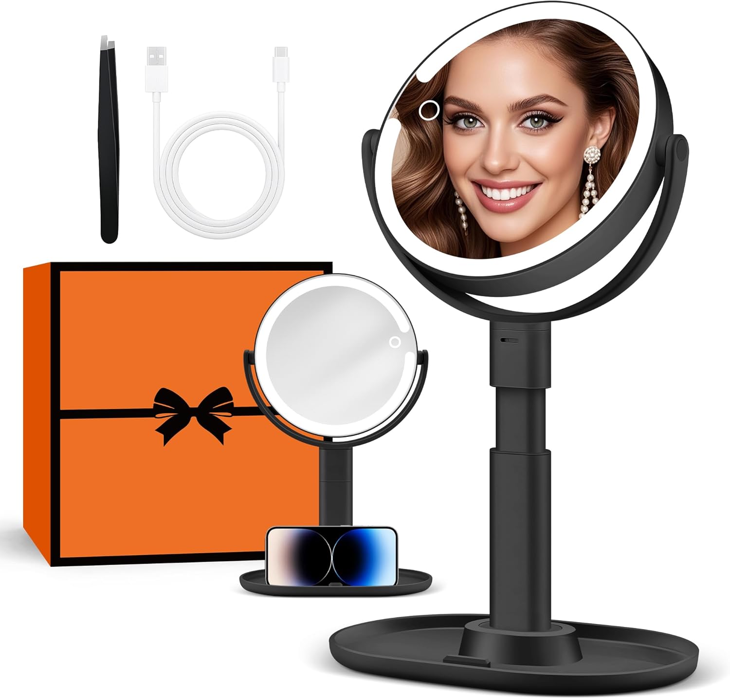 B Beauty Planet – miroir maquillage LED 2 faces, 30X, 3 lumières, hauteur réglable
