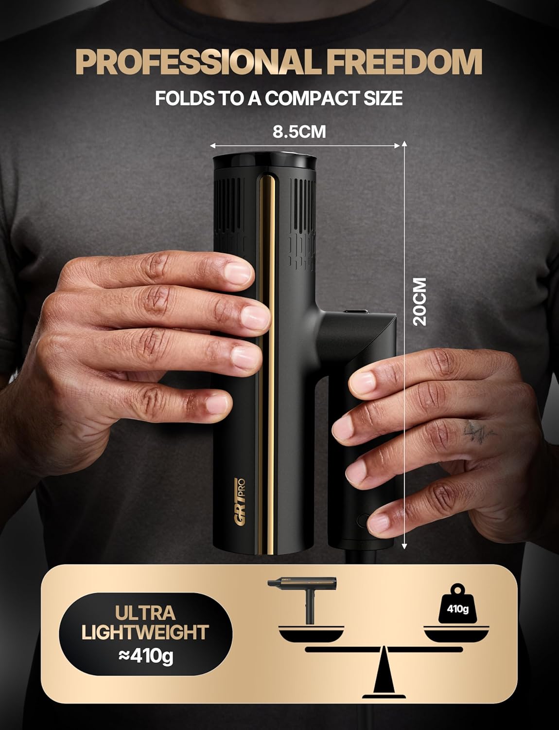 Sèche Cheveux Professionnel - pliable 2200W, ionique, 410g, 4 températures, 3 vitesses, 110000RPM