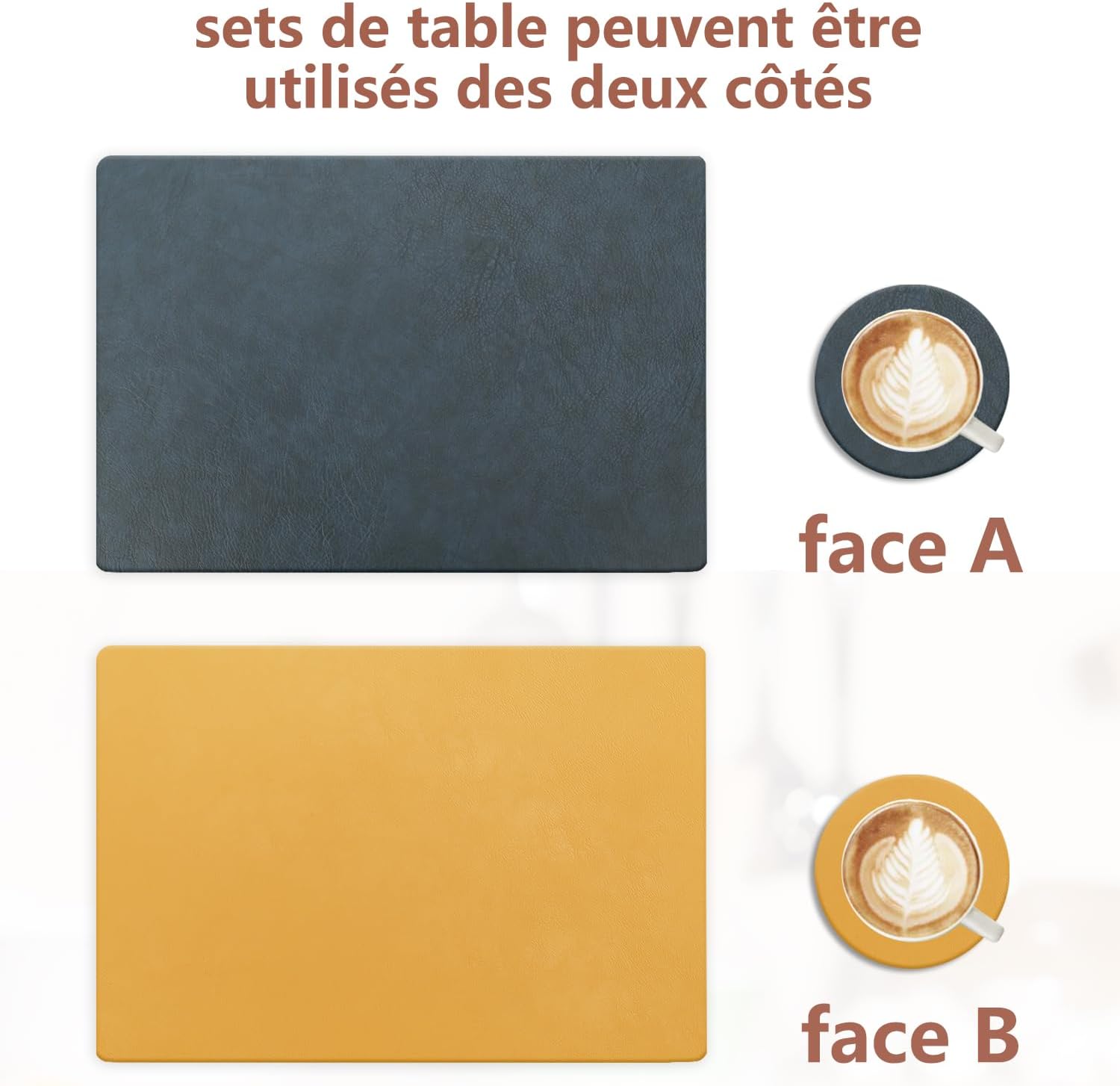 Set de table - cuir PU double face - 43x30cm - lavables et antidérapants
