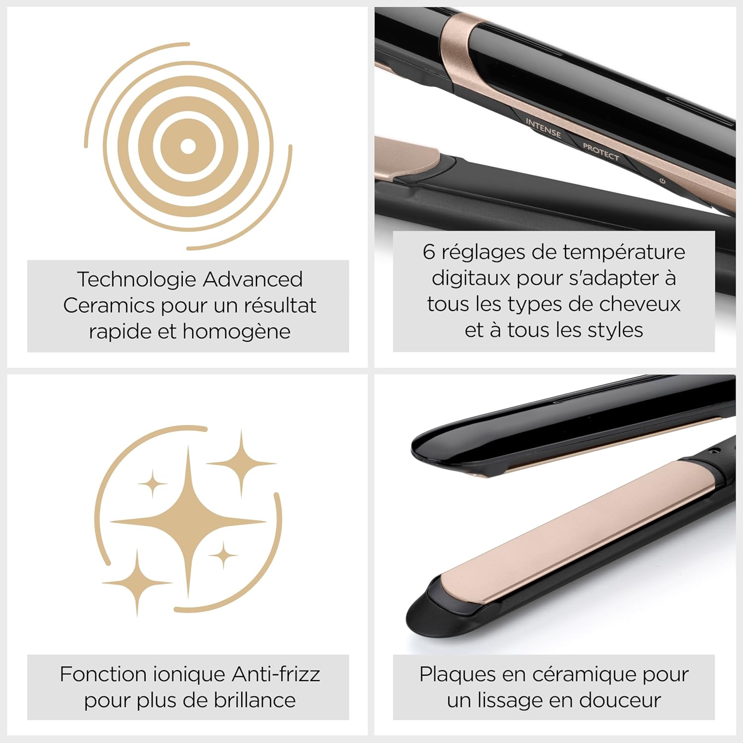 BaByliss – Lisseur Super Smooth – plaques céramique, ionique, chauffe rapide, temp. 140-235°C, ST393E