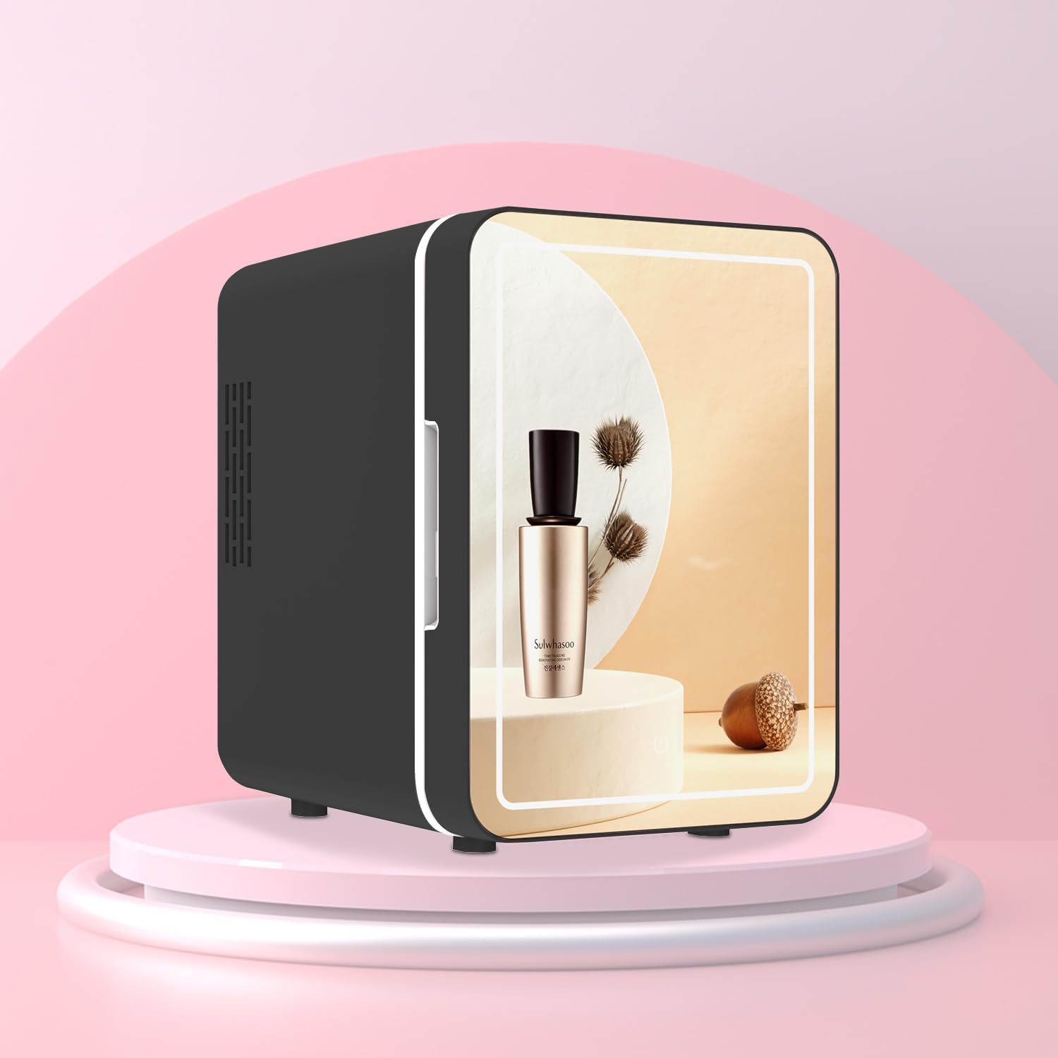 Olvy - Mini Frigo Cosmétique 4L - miroir LED, portable, noir