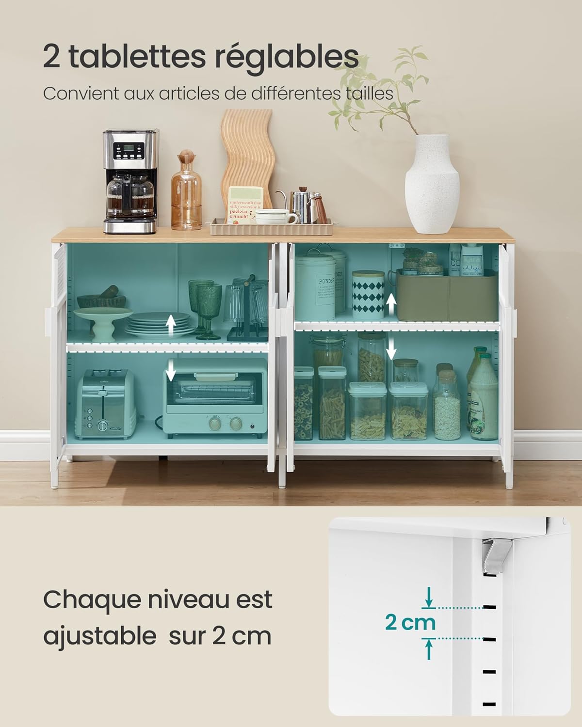 SONGMICS - Buffet métal 4 portes, cadre acier, 141x40x76cm, LSC205WC01