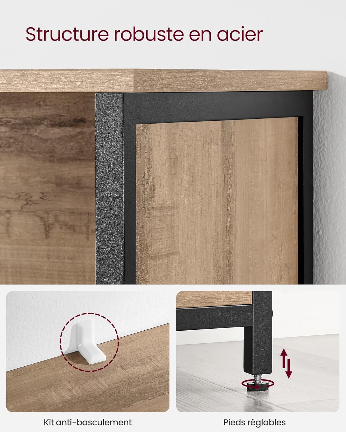 VASAGLE - buffet LSC066B50 - acier et bois, 2 étagères réglables, chêne noir