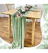 Anstore Chemin de table en étamine Vert sauge 80 x 300 cm Chemin de table vert eucalyptus lavable