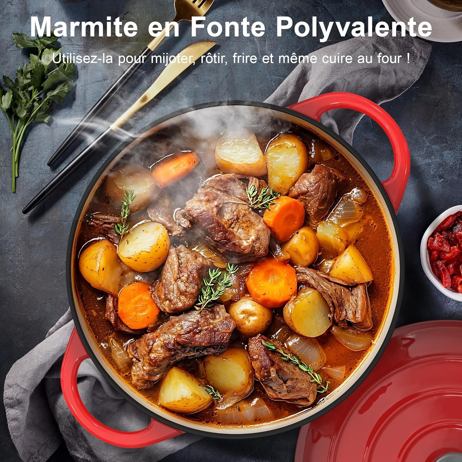 Topbooc - cocotte fonte série 26cm rouge 5L couvercle induction