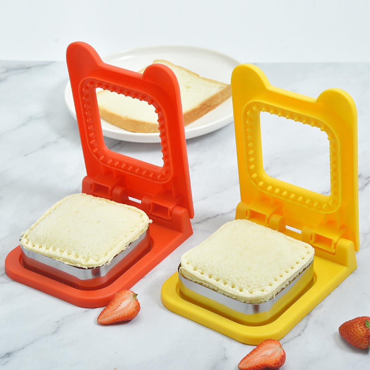 Coupe-sandwich en acier inoxydable - carré DIY - jaune - coupe pain et scellant toast, machine pratique