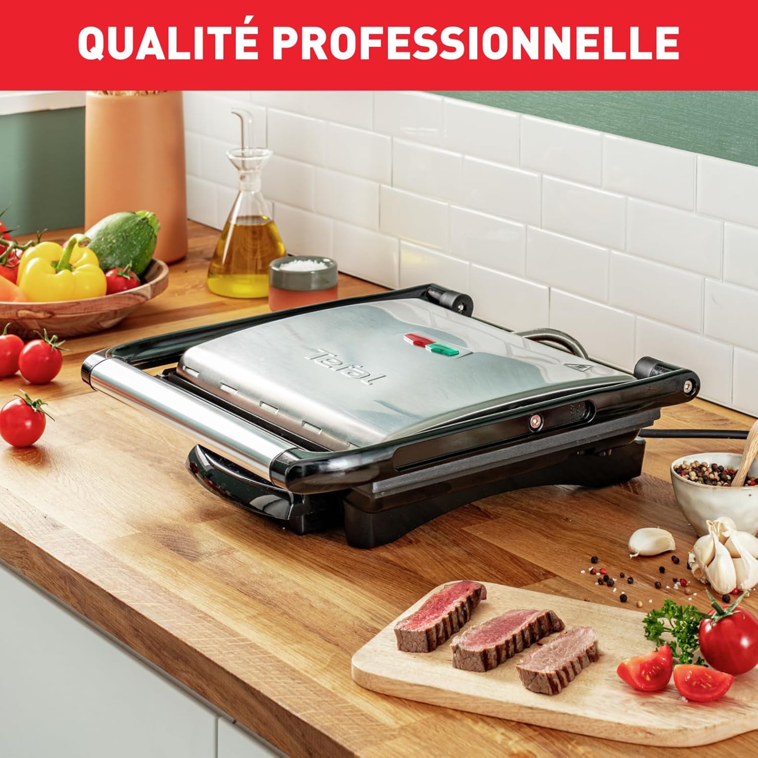Tefal - GC241D12 - gril viande multifonction, 2000W, rangement vertical, noir/argent