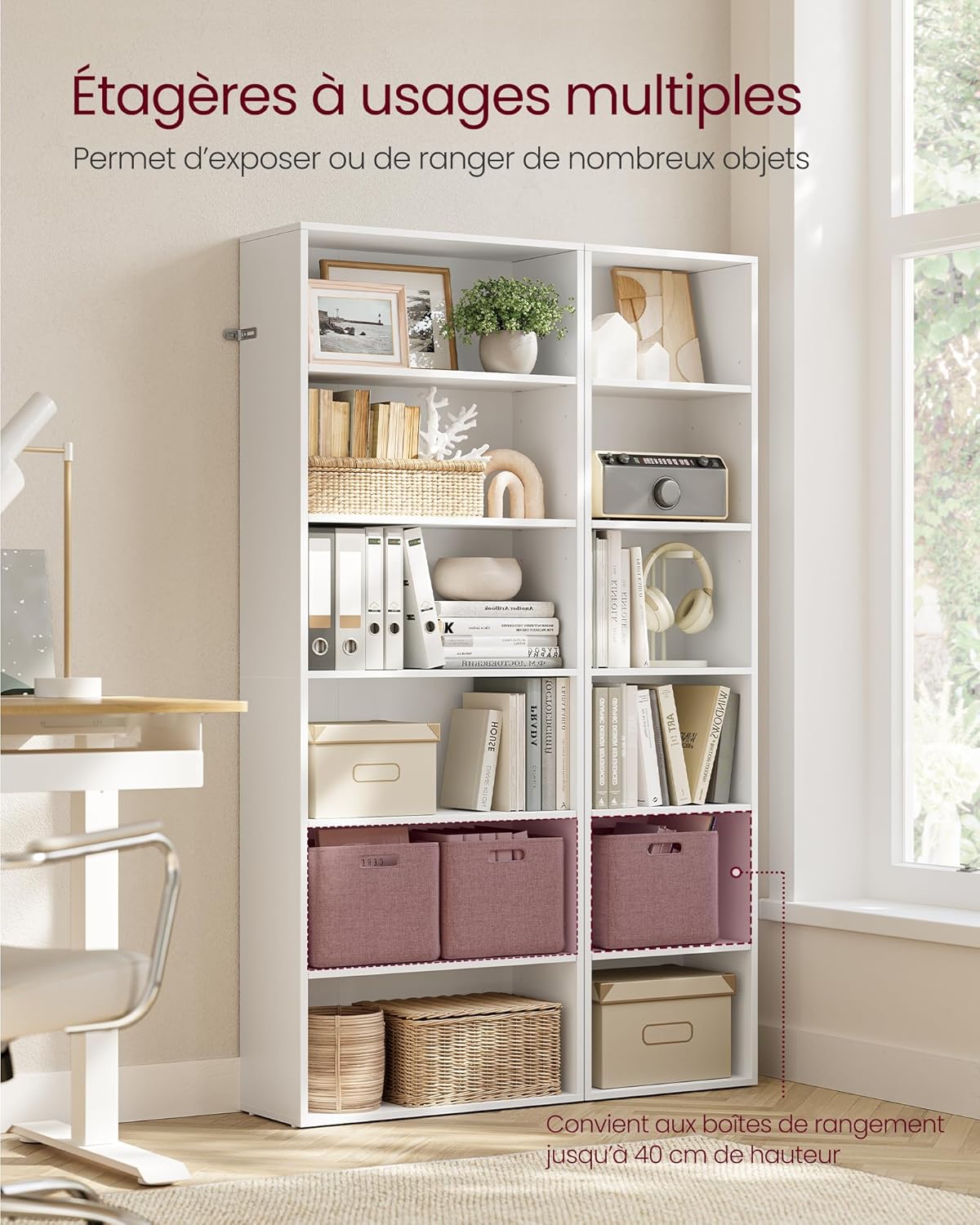 VASAGLE - bibliothèque 6 niveaux - 24x60x178,5 cm - blanc nuage LBC169T14