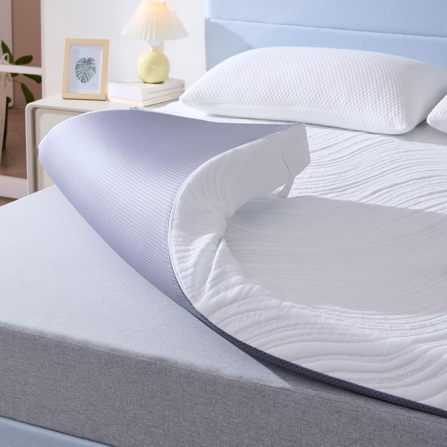 Hiimgo - Surmatelas Mémoire de Forme Gel 7,5cm - 140x190cm - housse lavable, confort respirant, design antidérapant