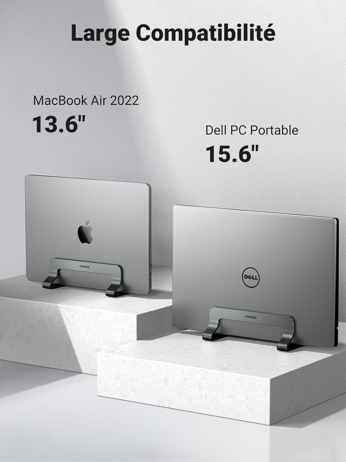 UGREEN - Support Ordinateur Vertical Aluminium - réglable, compatible MacBook, PC, iPad