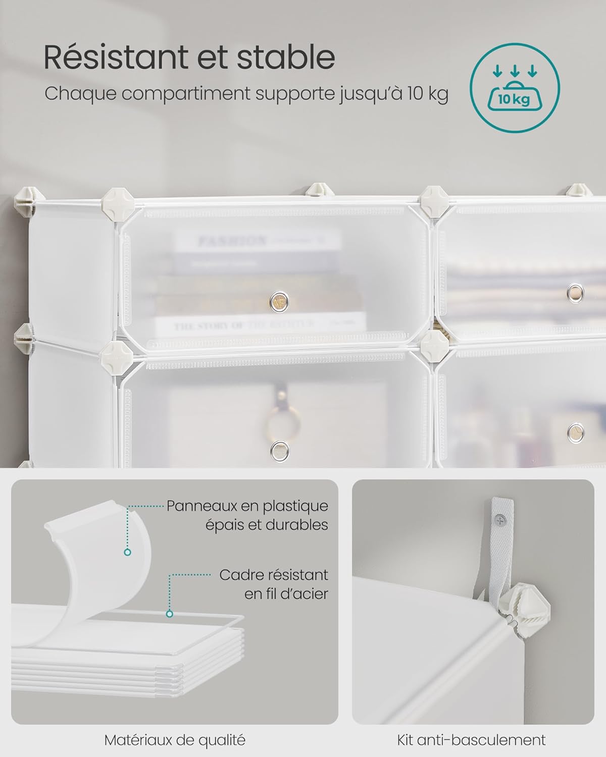 Songmics - étagère à chaussures 10 niveaux, plastique PP, enfichable, porte, DIY, blanc - LPC010WH01