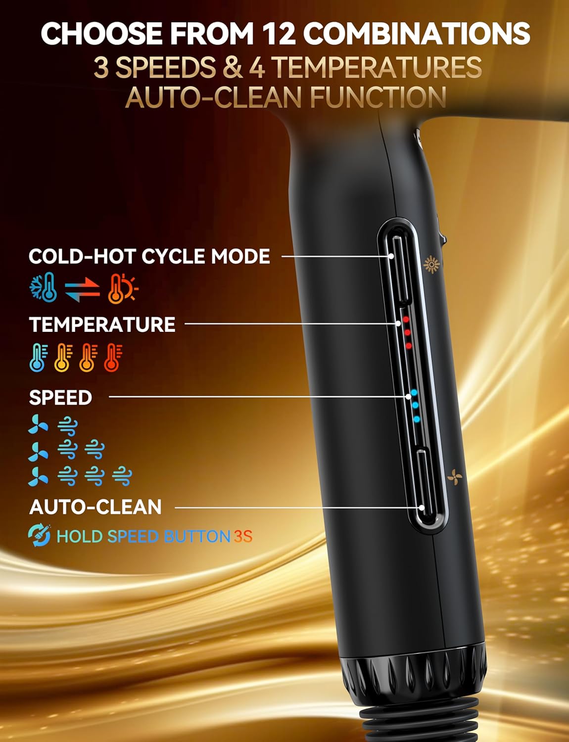 Sèche-cheveux professionnel - 2200W, ions négatifs, 4 températures, 3 vitesses, 320g, 100,000RPM