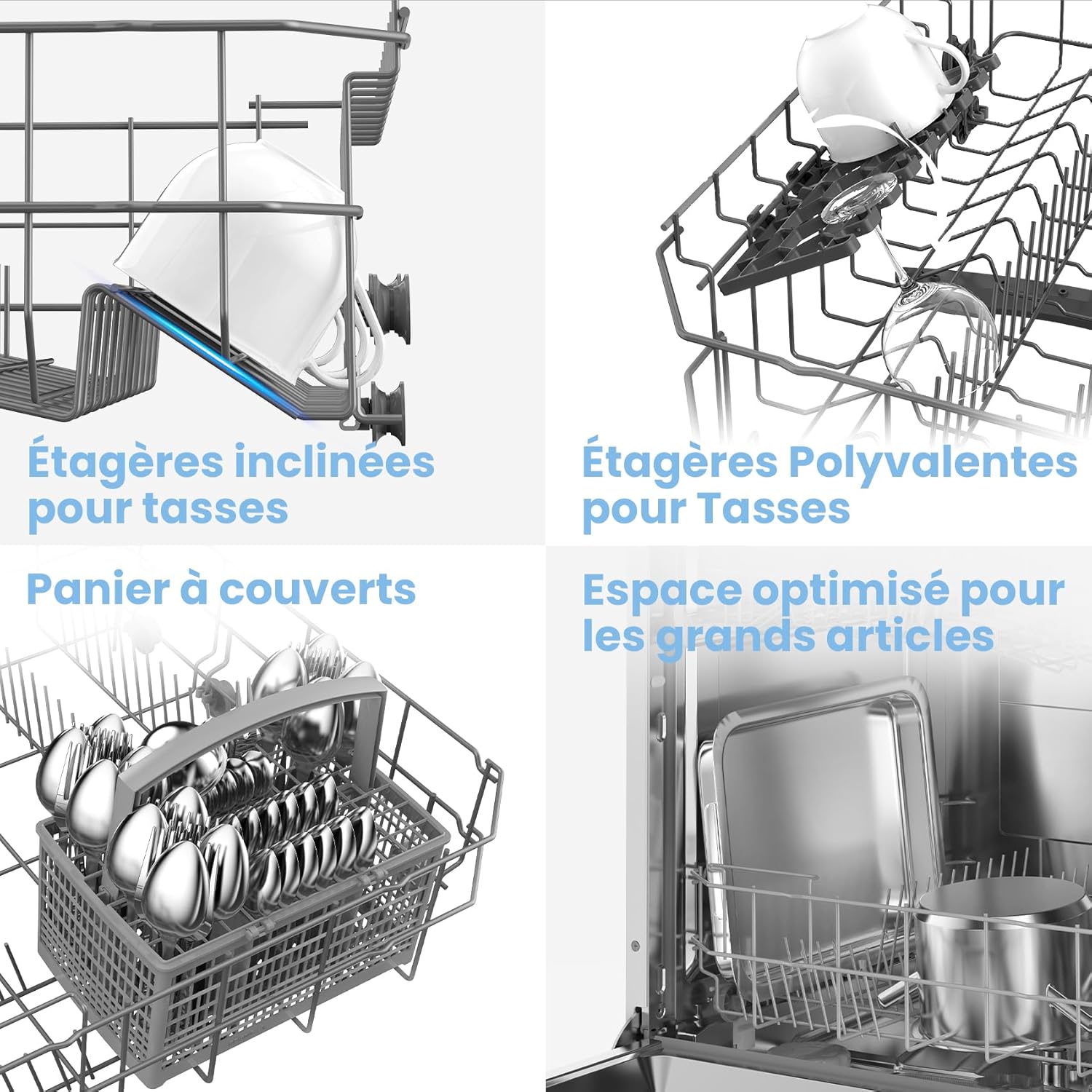 COMFEE' - Lave-vaisselle série CDWPF1201PS - 60 cm, 12 couverts, départ différé, panier flexible, inox, 49 dB, CDWPF1201