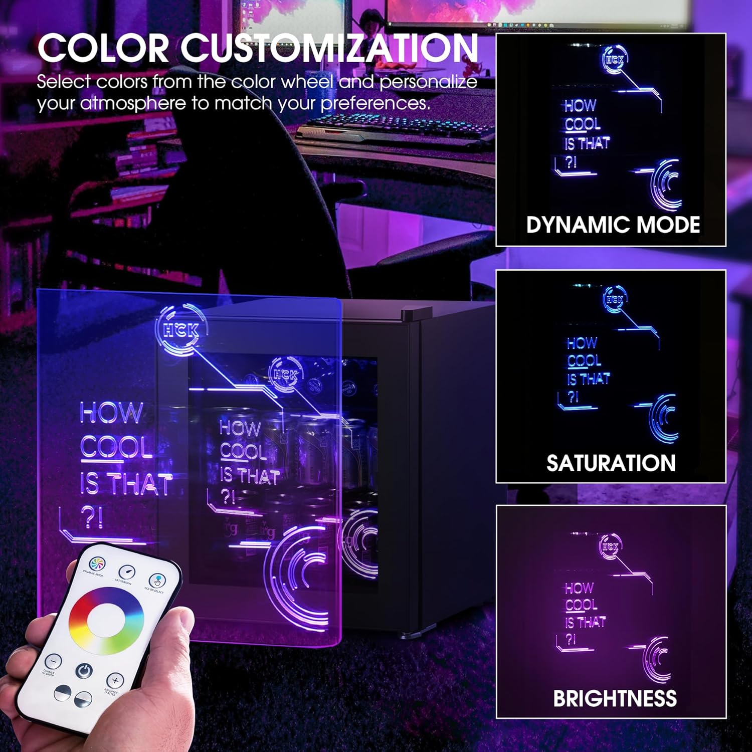 HCK - Mini Frigo Cyberpunk - 48L - Éclairage LED, 0-15°C, silencieux