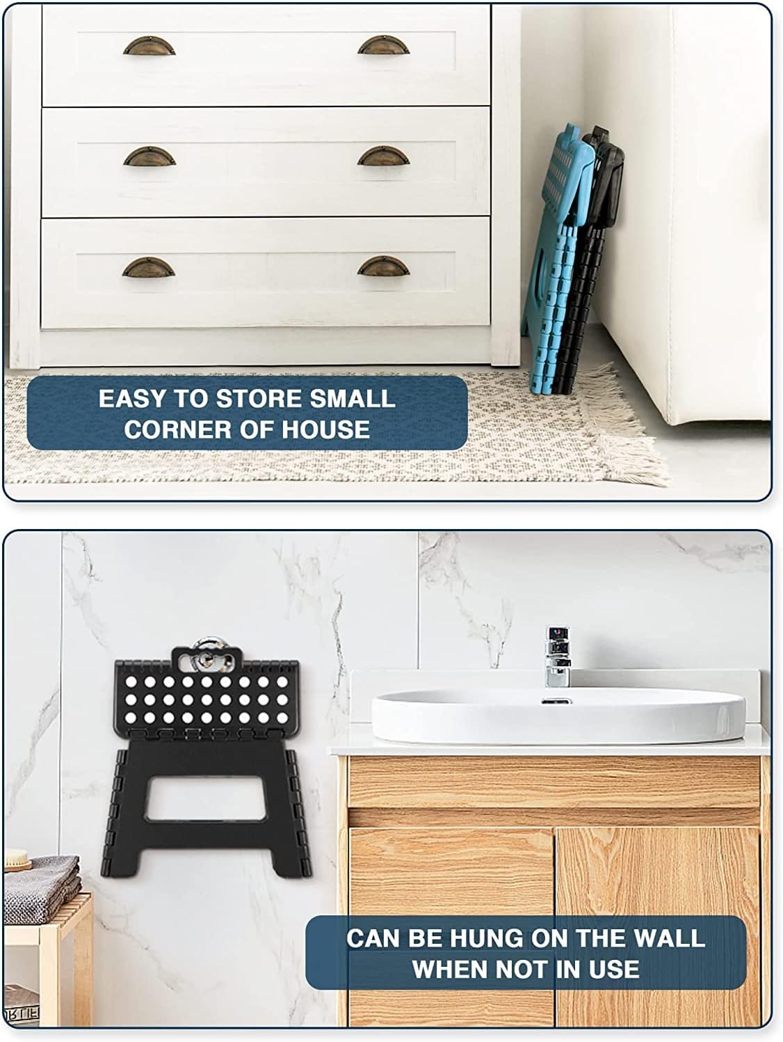 HOUSE DAY - Tabouret pliant noir 22cm, 150kg, léger, compact