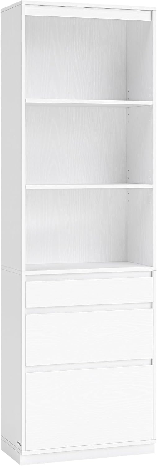 VASAGLE - Kailyn Collection bibliothèque, 180 cm, 3 tiroirs, étagères réglables, blanc, LBC188W01