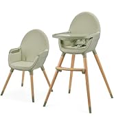 Kinderkraft Chaise haute FINI2 2 en 1, chaise haute pour enfant, chaise bébé, chaise haute combinée, pieds en bois, taille S