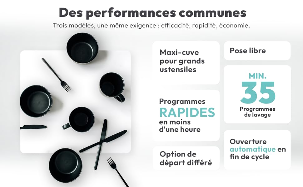 Le texte se lit comme suit : « Des performances communes ». Schéma ou manuel d'instructions montrant diverses icônes et symboles noirs avec du texte français et des lignes de connexion.