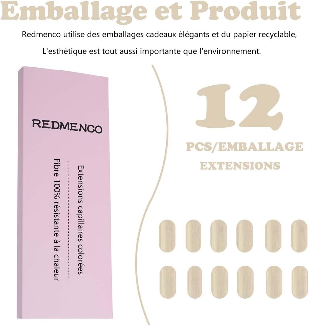 Extensions cheveux colorés - lot de 12 - blond - à clipser