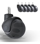 Plusieurs vues des roulettes noires d'une chaise de bureau, montrant les différents angles et positions de montage de l'ensemble de roues de rechange.