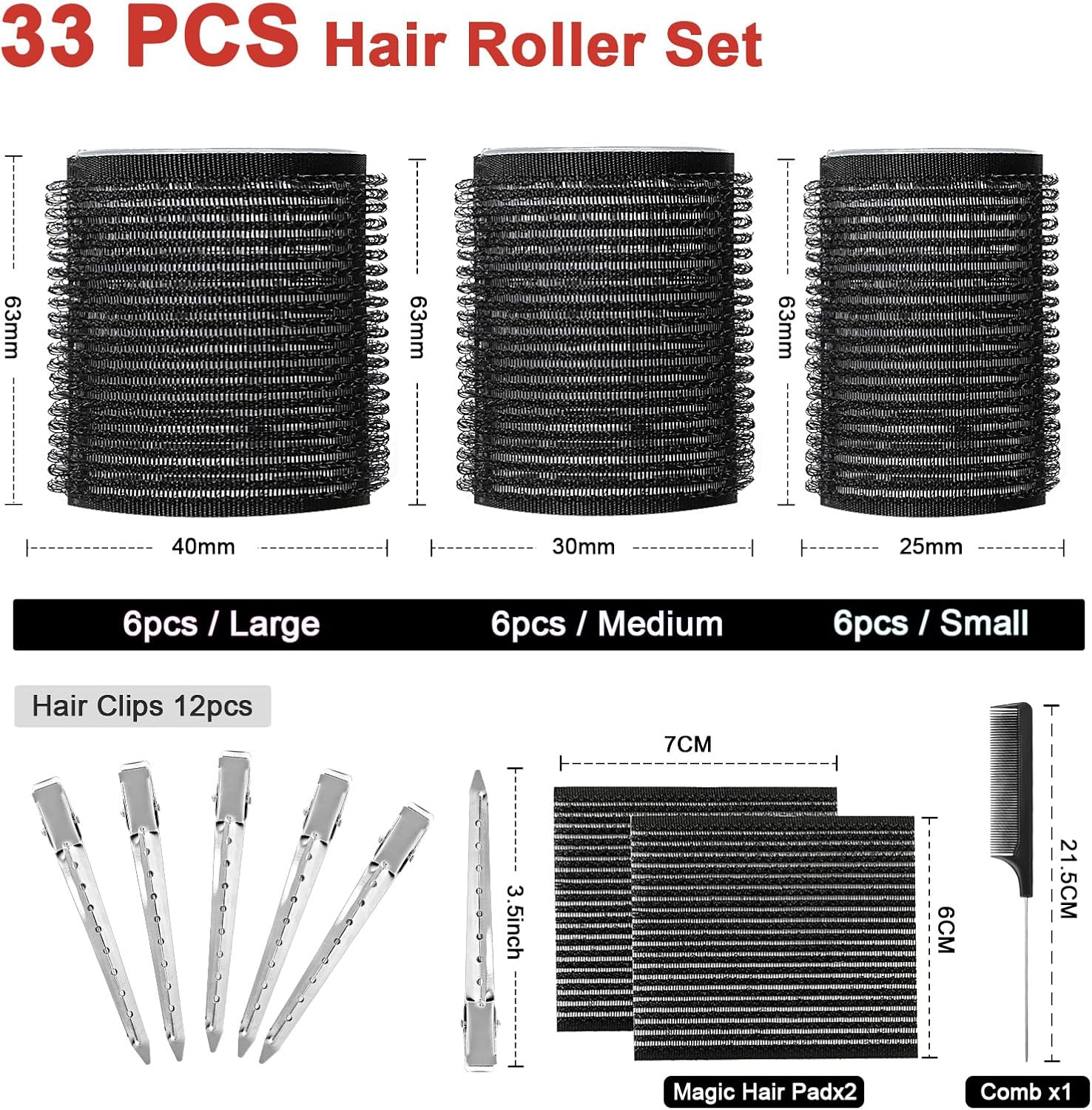 Bigoudis cheveux - kit 33 pièces avec 18 bigoudis magiques, accessoires AiQInu