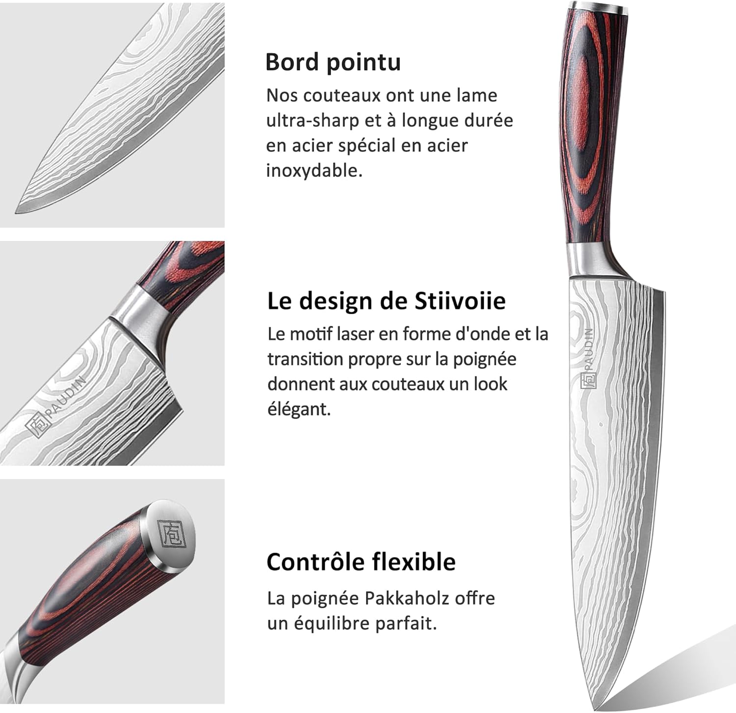PAUDIN - Set de couteaux (série chef) - 20/17/13cm - inox allemand, manche bois