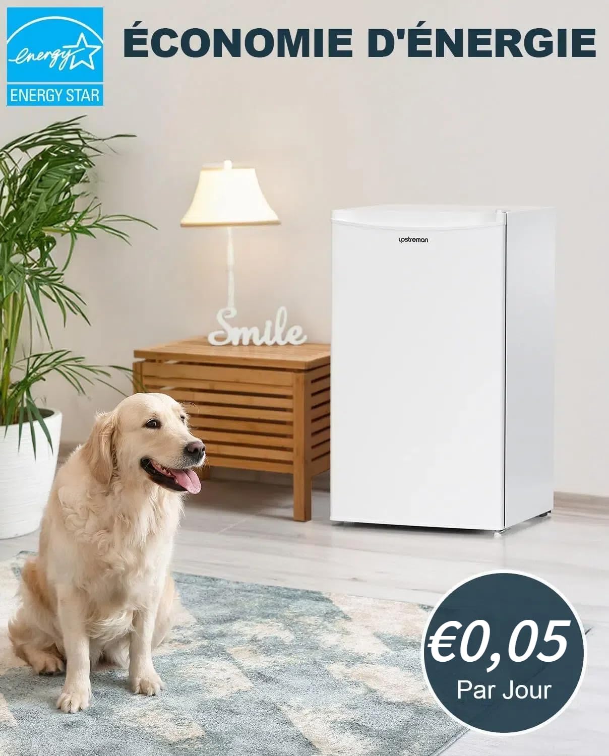 Upstreman - frigo BR321 - 91L, bac à légumes, porte réversible, thermostat