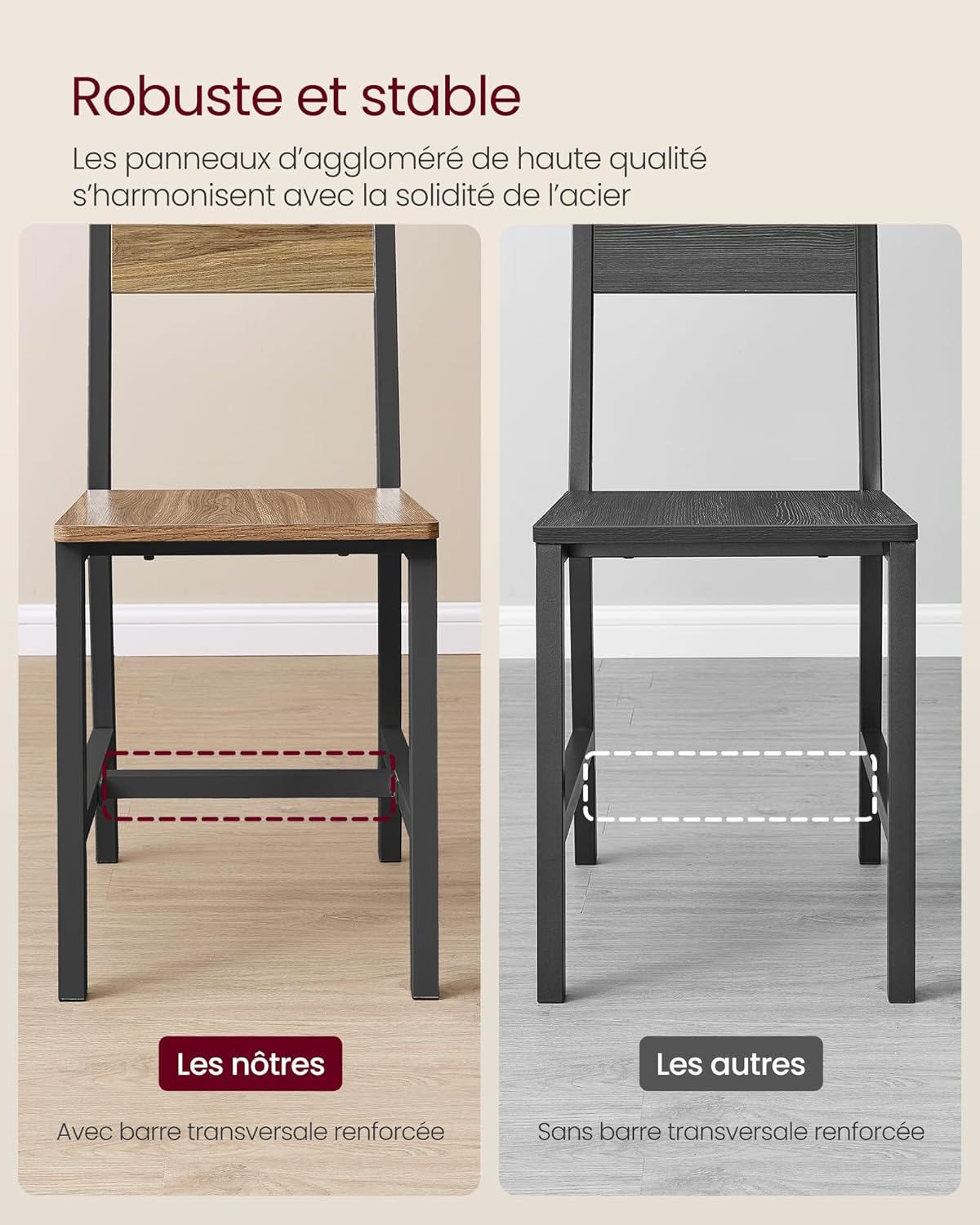 VASAGLE - Lot de 2 chaises industrielles, acier, 84x46x54 cm, LDC092Y101