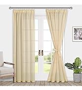 DWCN Lot de 2 rideaux en voile avec galon fronceur, aspect lin, semi-transparents, pour salon, be...