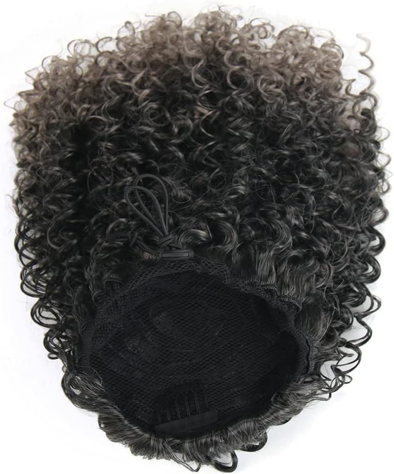 Extension de queue de cheval afro-américaine - 12 pouces - boucles courtes, couleur 1B/Grey#