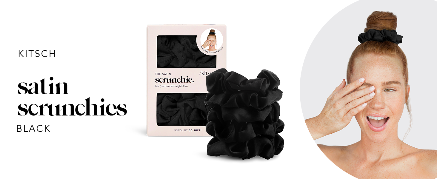 satin scrunchie scrunchies patch minceur elastique en soie cheveux femme noir gisou