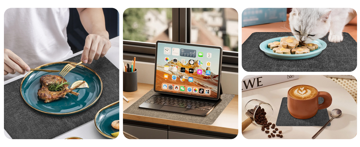 Le texte se lit comme suit : « Image 6 ». Collage de trois images montrant des scénarios d'assiette et de restauration, y compris le visionnage d'un ordinateur portable et un service de café.