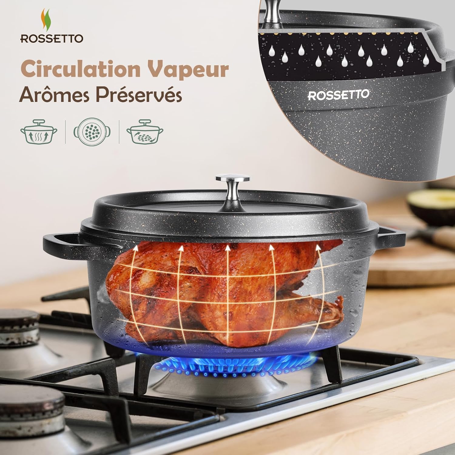 ROSSETTO - Cocotte ovale fonte d’aluminium 31cm 6,3L - antiadhérent, induction, four 230℃