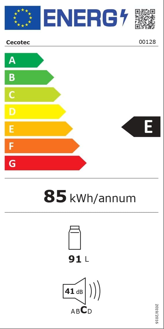 Cecotec - Bolero CoolMarket TT 90 Black - 90L - compact, porte réversible, 5 niveaux température, 5 étagères, Classe E