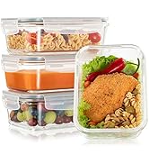 Lot de 4 Boite Repas Verre Lunch Box, Contenance 880mL 1 grand compartiment - Boite Repas Bento B...