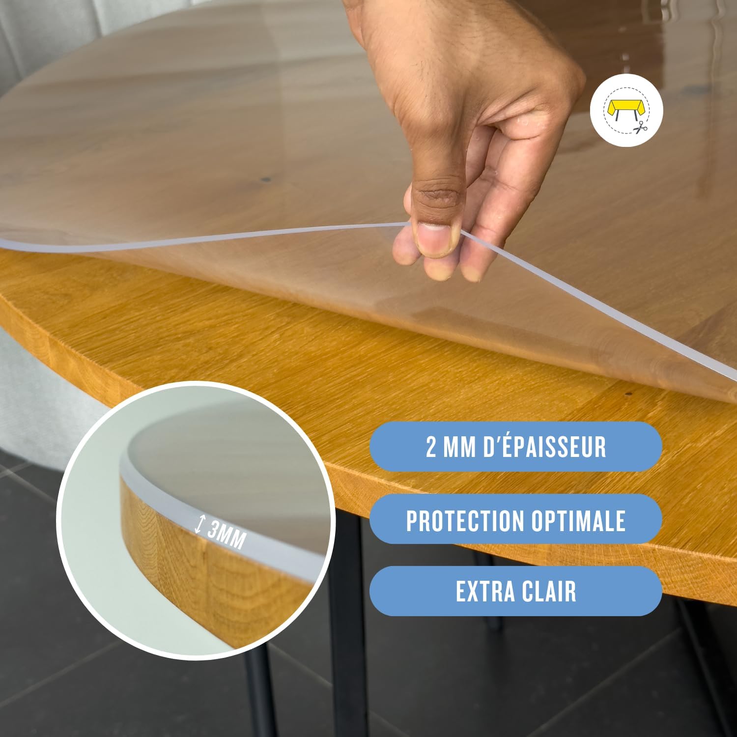 Nappe transparente ronde 80cm - épaisseur 3mm - anti-tache lavable