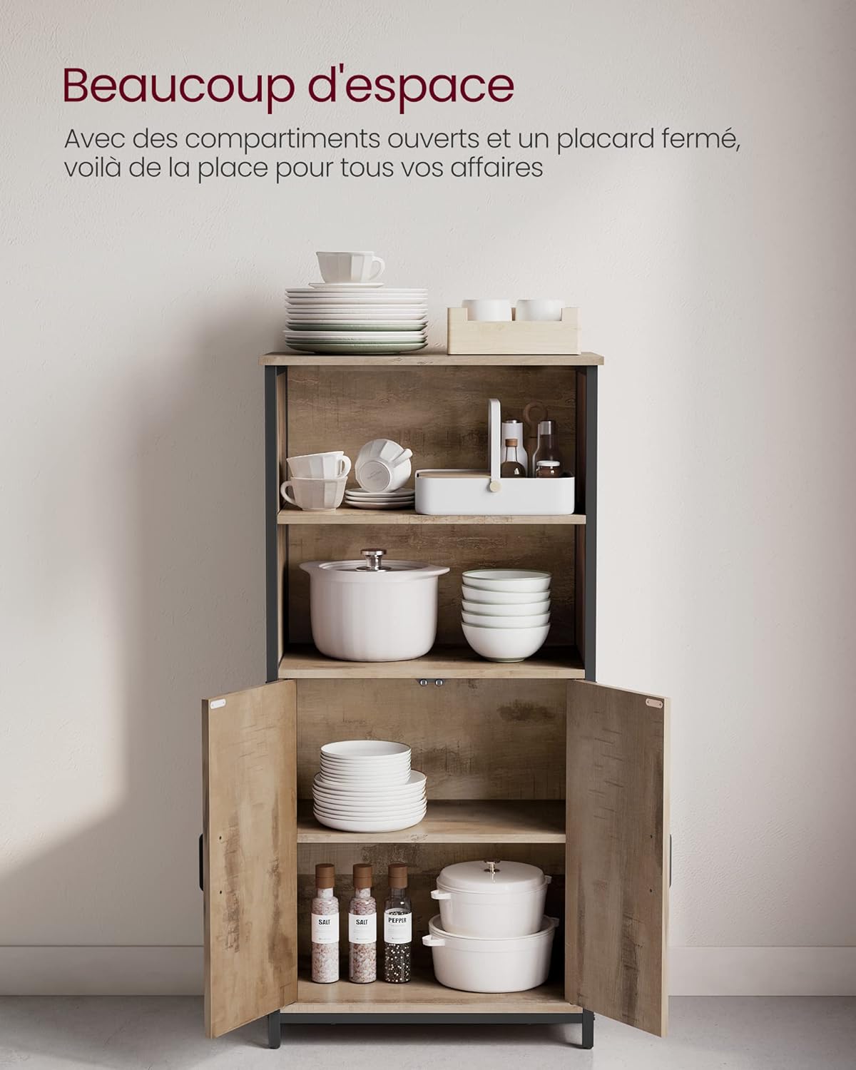 VASAGLE - buffet LSC066B50 - acier et bois, 2 étagères réglables, chêne noir