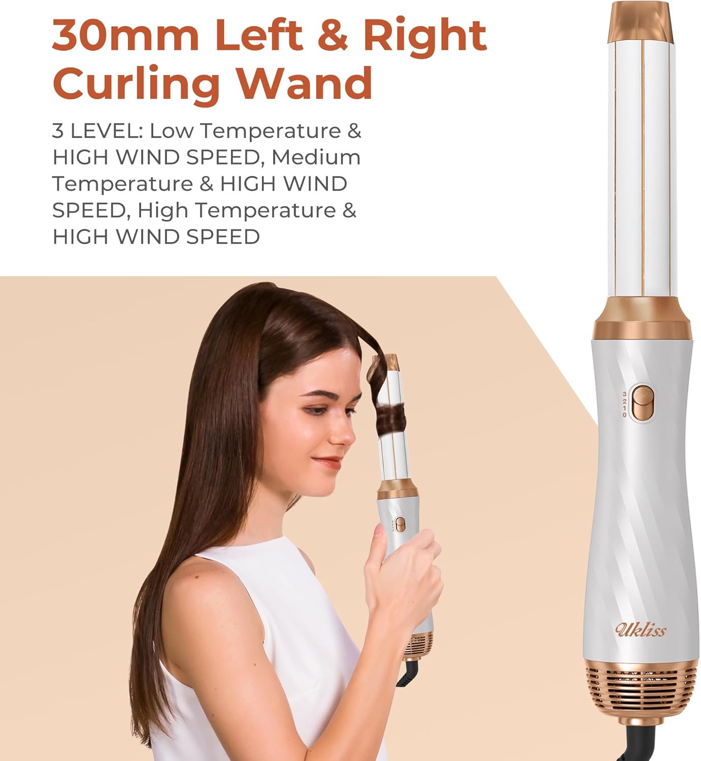 UKLISS - Airbrush 6 en 1 - Séchage, lissage, boucle - Blanc