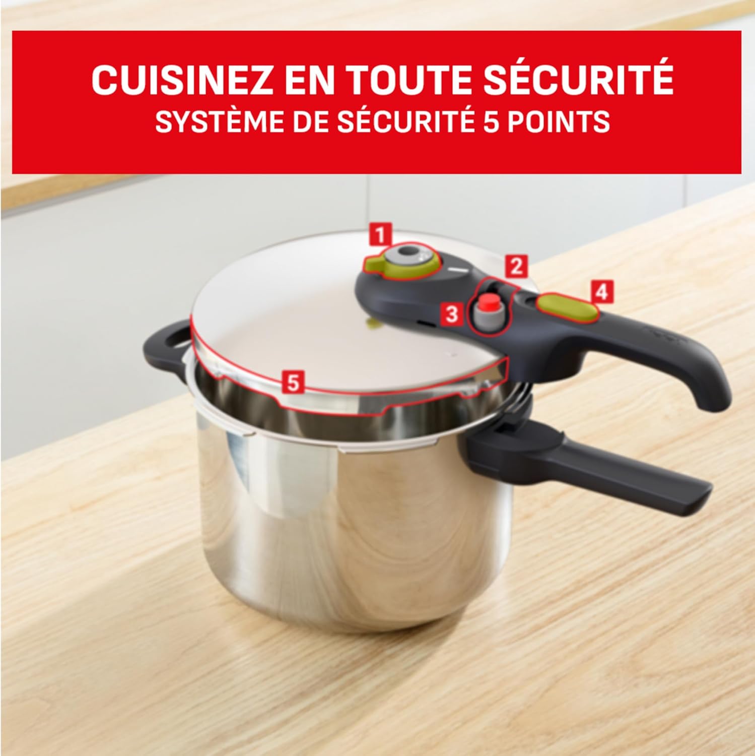 Tefal - Secure 5 Neo - cocotte-minute inox 6L, 2 programmes, sécurité 5 points, compatible induction/lave-vaisselle - P2