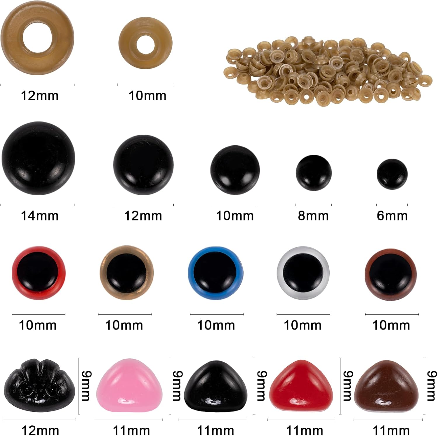 Carehabi - Lot de 752 yeux et nez sécurité 6-14mm pour amigurumi