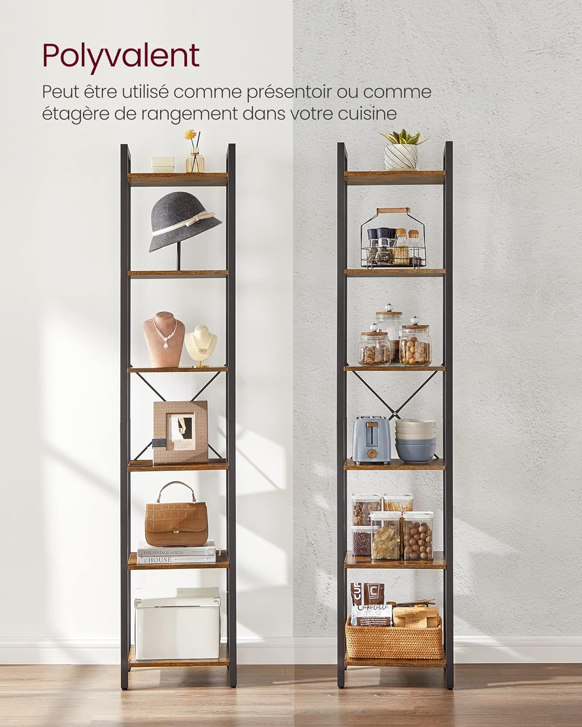 VASAGLE - étagère industrielle 30x40x187,5 cm, 6 niveaux, rangement, LLS101B01